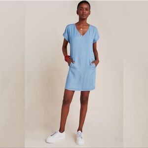 Anthropologie Porridge Darla Chambray Shift Dress Size M Blue Button Back